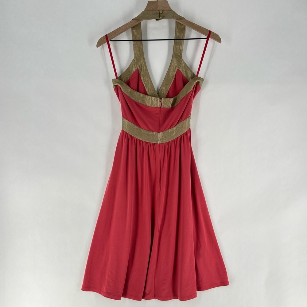 BCBG Paris Y2K Surplice Halter Neck Stretch Jersey Knit‎ Tie Waist Dress Size 6 - Picture 8 of 15